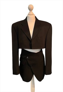 Black Cropped Blazer and Skirt Set