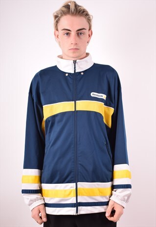 REEBOK MENS VINTAGE TRACKSUIT TOP JACKET LARGE BLUE 90S