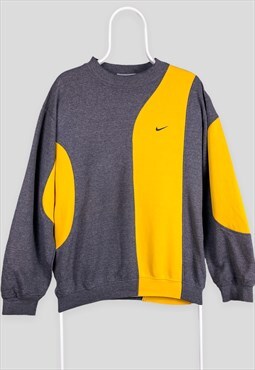 Vintage Reworked Nike Sweatshirt Grey Yellow Large