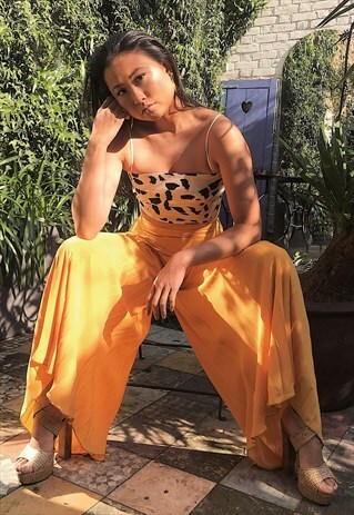 WIDE LEG SUNRAY PLEATED PALAZZO TROUSER- YELLOW