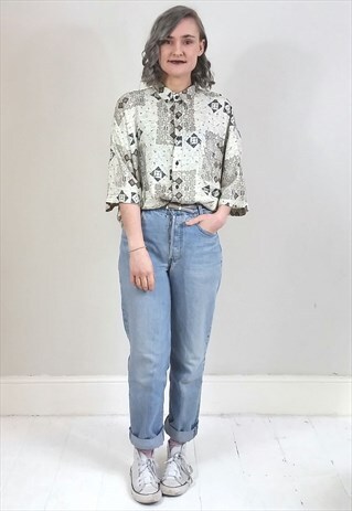 VINTAGE 90'S BEIGE AND BLACK ABSTRACT PRINT SHIRT