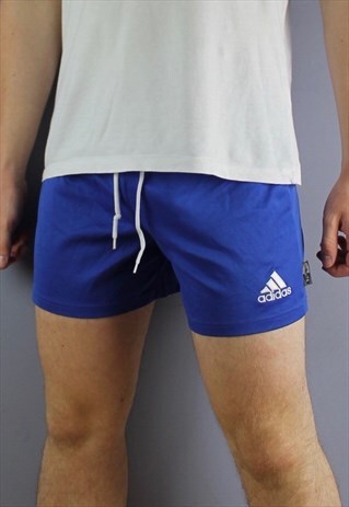 VINTAGE ADIDAS SHORTS IN BLUE WITH EMBROIDERED LOGO AND DRAW