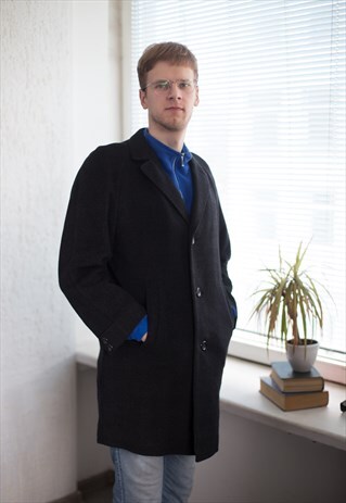 VINTAGE 80'S WOOL COAT IN GREY/BLACK