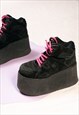 VINTAGE PLATFORM SHOES 90S CHUNKY RAVE SNEAKERS IN BLACK