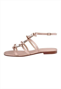 Bow Diamond T-Strap Round Toe Flat Sandals