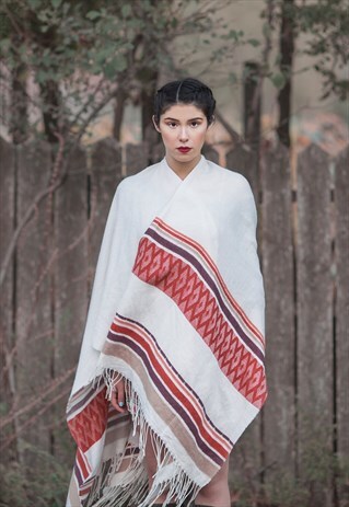 VINTAGE 90'S PATTERNED FRINGED CAPE PONCHO