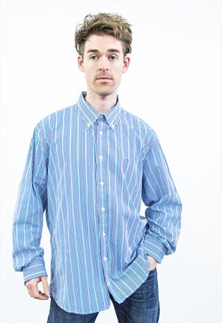 TOMMY HILFIGER VINTAGE 1990S BLUE STRIPED SHIRT