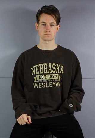 VINTAGE CHAMPION NEBRASKA SWEATSHIRT IN BROWN WITH PRINTING