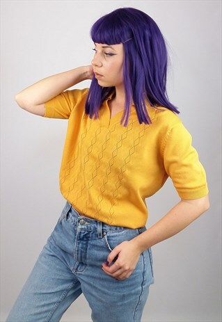 VINTAGE 80'S SOFT KNIT TOP YELLOW