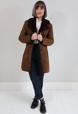 VINTAGE 70'S DARK BROWN GENUINE SHEEPSKIN SHEARLING COAT