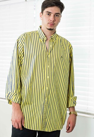 VINTAGE POLO RALPH LAUREN SHIRT STRIPED LOGO 90S XL 10.8
