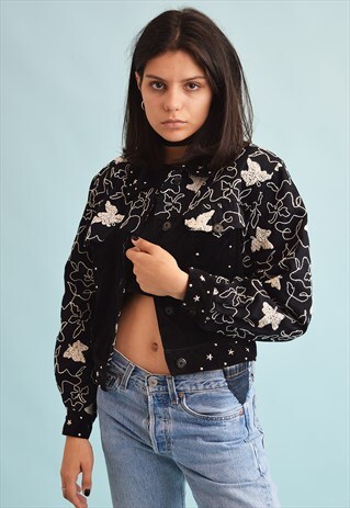 90'S RETRO CORDUROY STUDDED EMBROIDERY KITSCH JACKET
