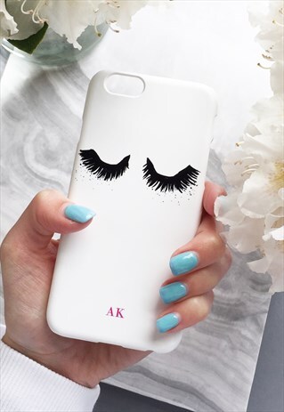 FLUTTERY EYELASH PRINT PHONE CASE WITH HOT PINK MONOGRAM