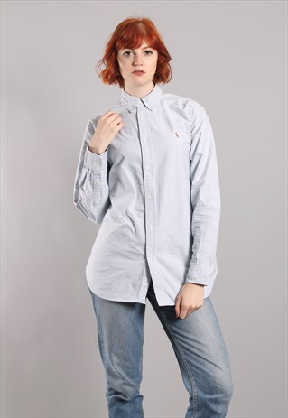 VINTAGE 90S RALPH LAUREN THICK BLUE CANDY STRIPE SHIRT