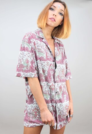 VINTAGE 80S 90S OVERSIZED SHORT SLEEVE PATTERNED SHIRT