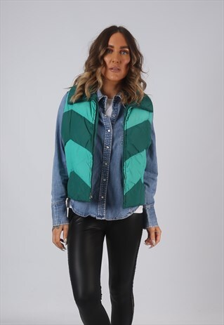 VINTAGE GILET JACKET FITTED PUFFER GREEN UK 14 - 16 (LAI)