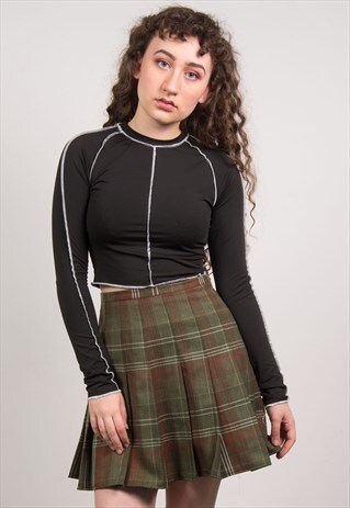 VINTAGE 90'S GREEN TARTAN PLEATED MINI SKIRT
