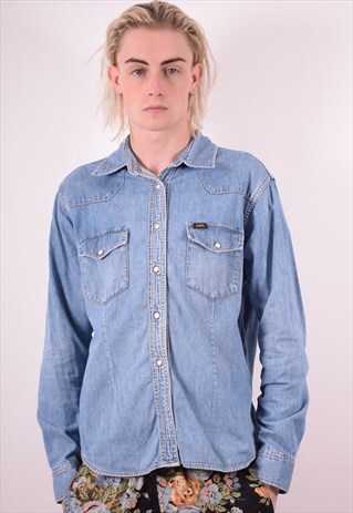 LEE MENS VINTAGE DENIM SHIRT XL BLUE 90S