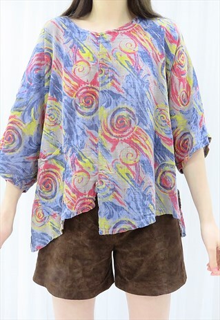 90S VINTAGE MULTICOLOURED ABSTRACT BLOUSE TOP