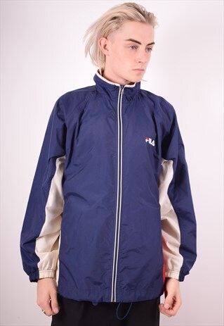 FILA MENS VINTAGE TRACKSUIT TOP JACKET MEDIUM BLUE 90S