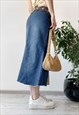 VINTAGE Y2K 00'S NAVY BLUE DENIM BOHO LONG MAXI SKIRT
