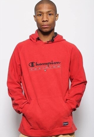 VINTAGE CHAMPION TRAINING BIG LOGO HOODIE RED
