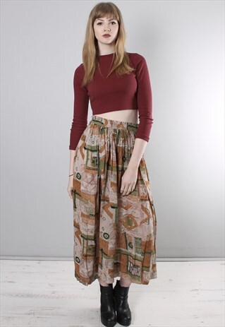 VINTAGE 80S CRAZY PATTERNED TEXTURED MIDI SKIRT
