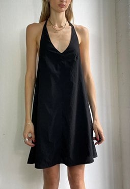 Vintage Y2k Halter Neck Midi Dress Black Summer Minimalist
