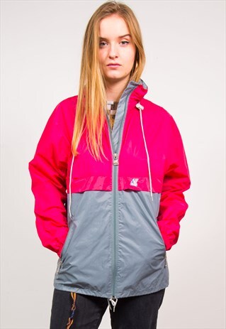K-WAY VINTAGE 90'S PINK & GREY CAGOULE WINDBREAKER