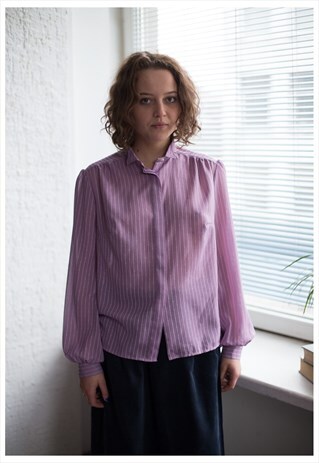 VINTAGE 70'S LIGHT PURPLE STRIPED LONG SLEEVES BLOUSE