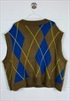 VINTAGE KNITTED SWEATER VEST BROWN WITH ARGYLE PATTERN