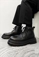 High platform brogue boots chunky sole lace shoes in black 
