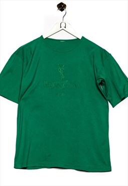 Vintage Yves Saint Laurent T-Shirt Logo Stick Green