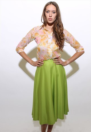 VINTAGE 1970'S 70'S SHEER WATERCOLOR FLORAL BUTTON DOWN S-M