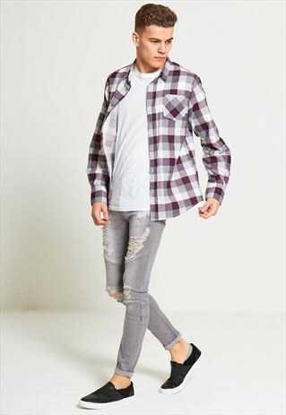 MENS EXTREME RIPPED GREY SLIM FIT JEANS