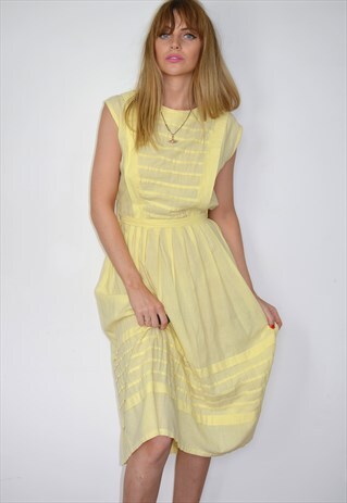 VINTAGE PASTEL YELLOW SUMMER WEDDING MIDI DRESS