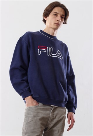 VINTAGE MENS FILA BIG LOGO SPELL OUT SWEATSHIRT CREW NECK