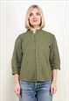 Vintage 90s Thick Cotton Chinese Shirt in Khaki Green