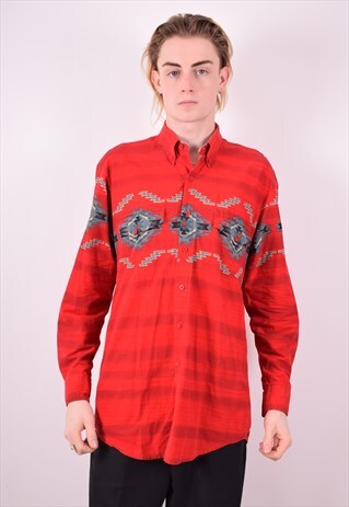 MENS VINTAGE AZTEC SHIRT LARGE RED 90'S