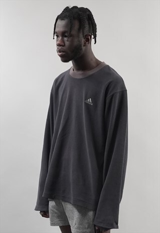 VINTAGE 90'S ADIDAS DARK GREY FLEECE SWEATSHIRT