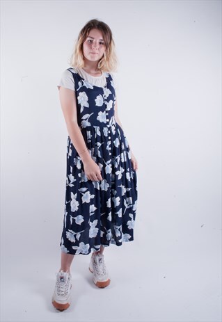 VINTAGE 90'S FLORAL PINAFORE STYLE BUTTON DOWN DRESS