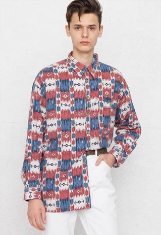 VINTAGE RED BLUE FLANNEL LONG SLEEVE SHIRT