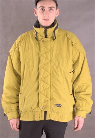 90S VINTAGE HIPSTER WINTER MUSTARD QUILTED MENS BOMBER JACKE