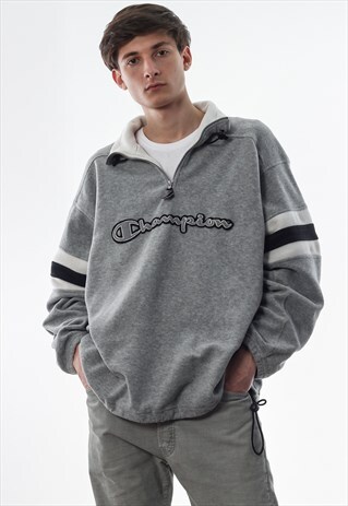 VINTAGE CHAMPION PULLOVER JACKET 90S GREY BIG LOGO