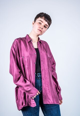 VINTAGE 1980S PURPLE SILK SHIRT