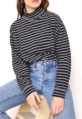 VINTAGE 90S STRIPED POLO HIGH TURTLE ROLL NECK TOP