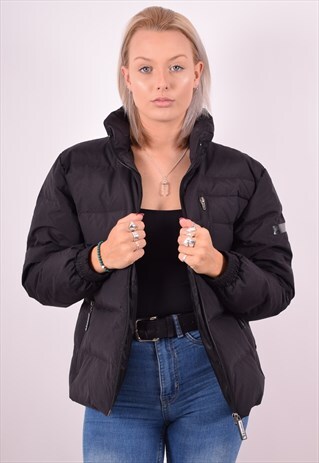 FILA WOMENS VINTAGE PADDED JACKET XS BLACK 90S