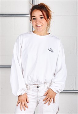 Vintage Adidas Sweatshirt in White Cropped Jumper UK 14