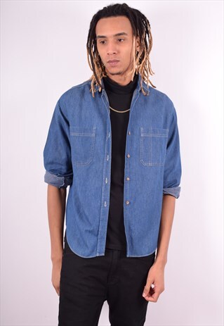 MENS VINTAGE SHIRT LARGE BLUE 90'S