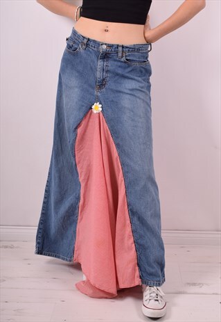 RALPH LAUREN WOMENS VINTAGE DENIM SKIRT W32 BLUE 90S